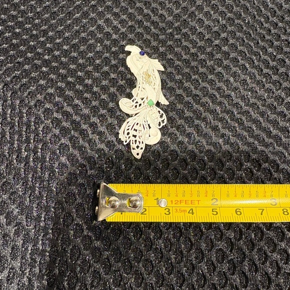 Vintage Filigree Koi Fish Brooch with Green & Blue Stone Accents - Picture 8 of 8